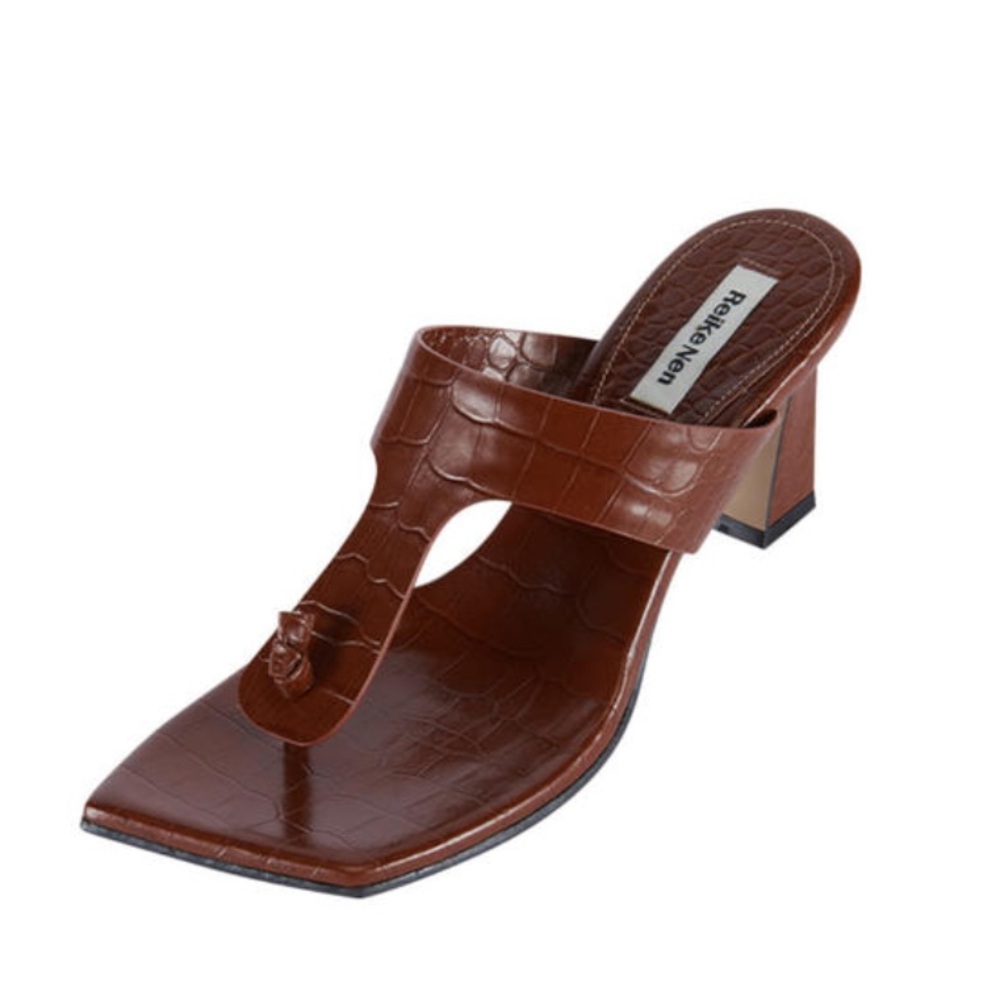 Reike Nen square toe brown croc embossed sandals Sz 39 US 9